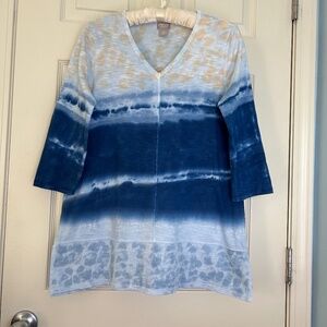 Chico"s Energy Tie-Dye Tunic Top Peach Glaze Blue Galaxy 2 Sz XS EUC